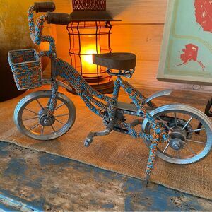 Boho Vintage Folk Art Beaded Bicycle Decor Turquoise Orange Seed Bead